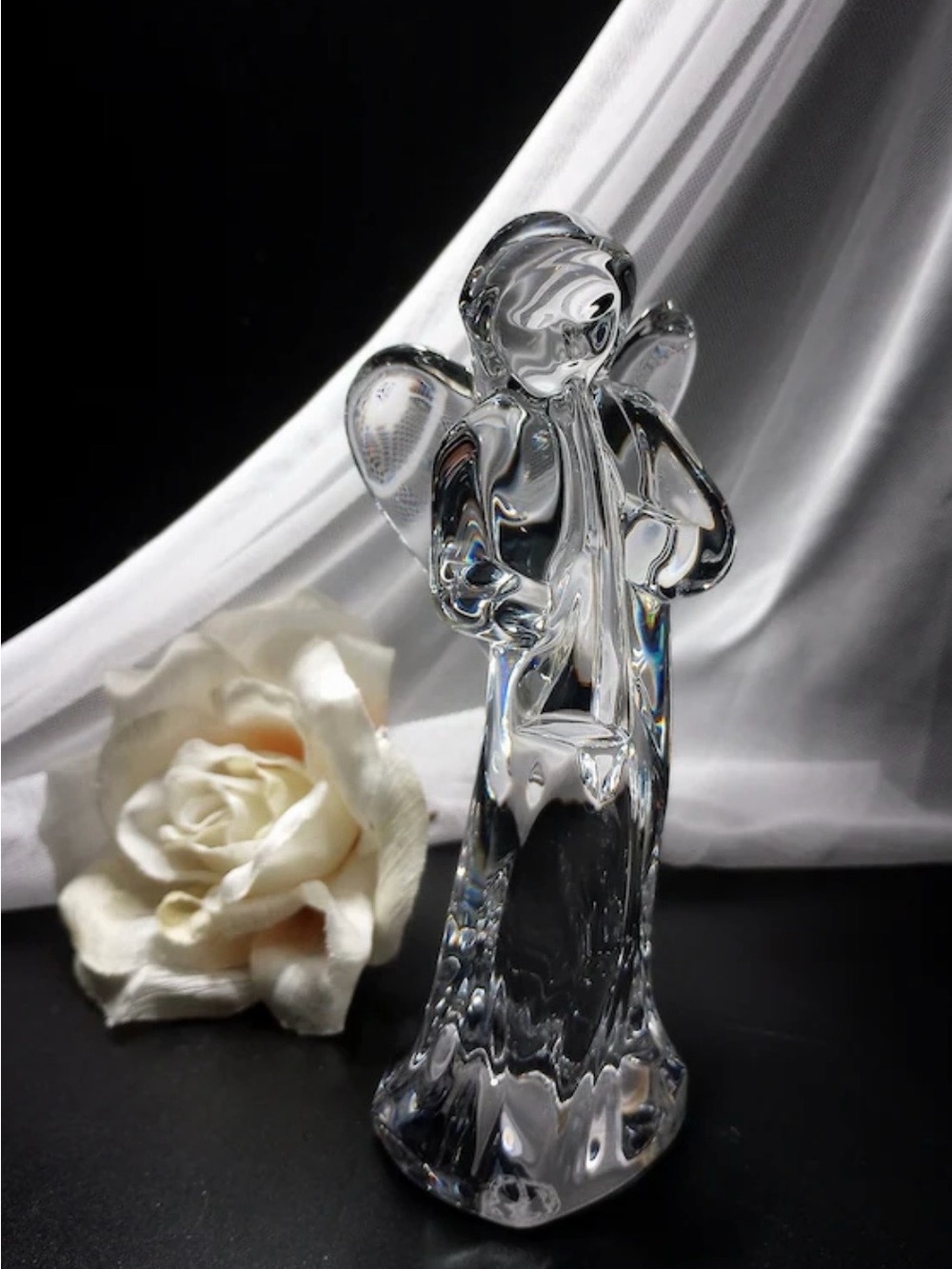 MCM Baccarat Crystal Angel Playing Horn Figurine